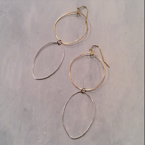 NEW Silver Gold Plated Imperfect Circles Earrings - Picture 2 of 8
